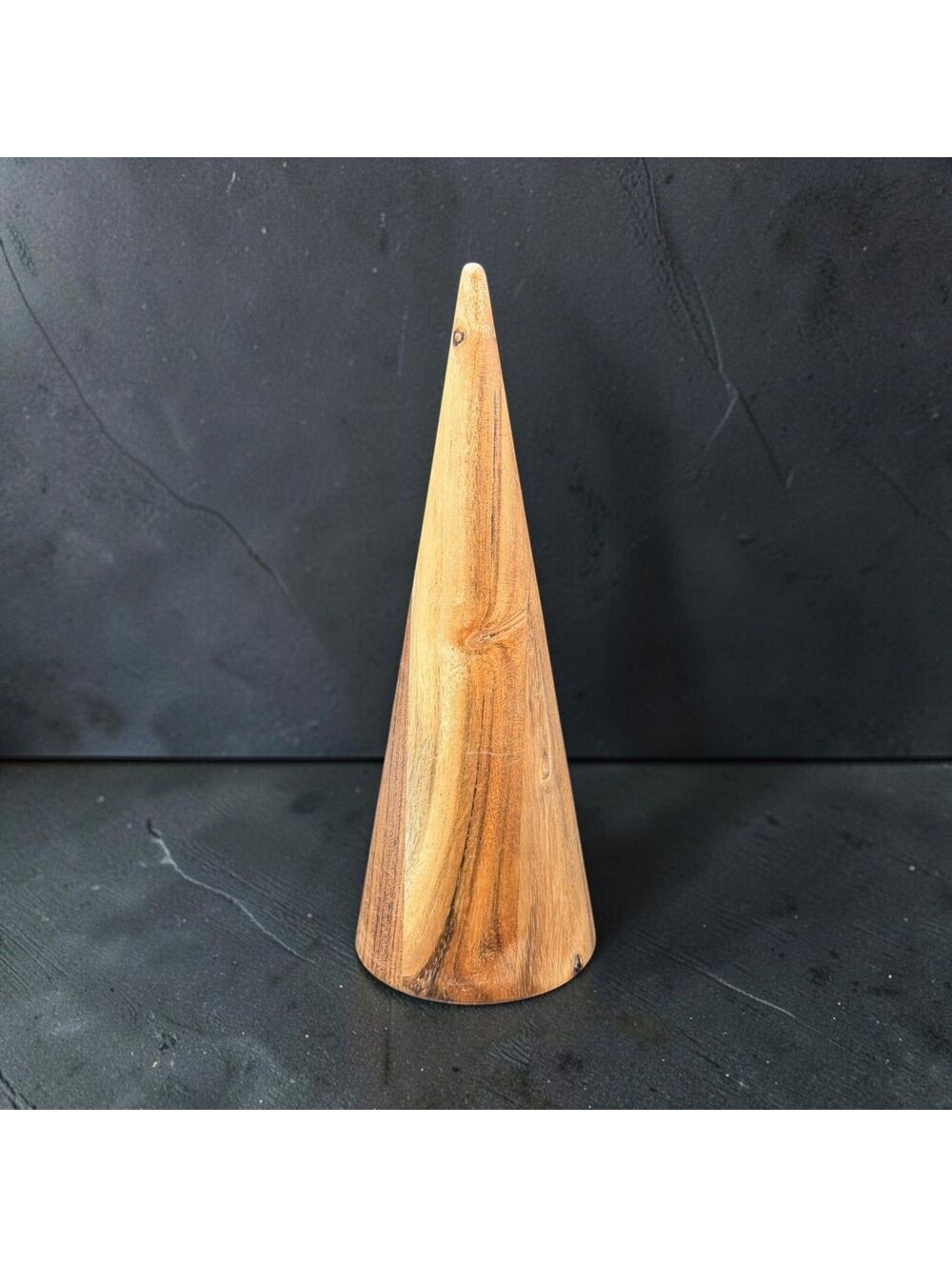 Vintage Solid Wood Cone Sculpture 10" Minimalist Modern Decorative Accent